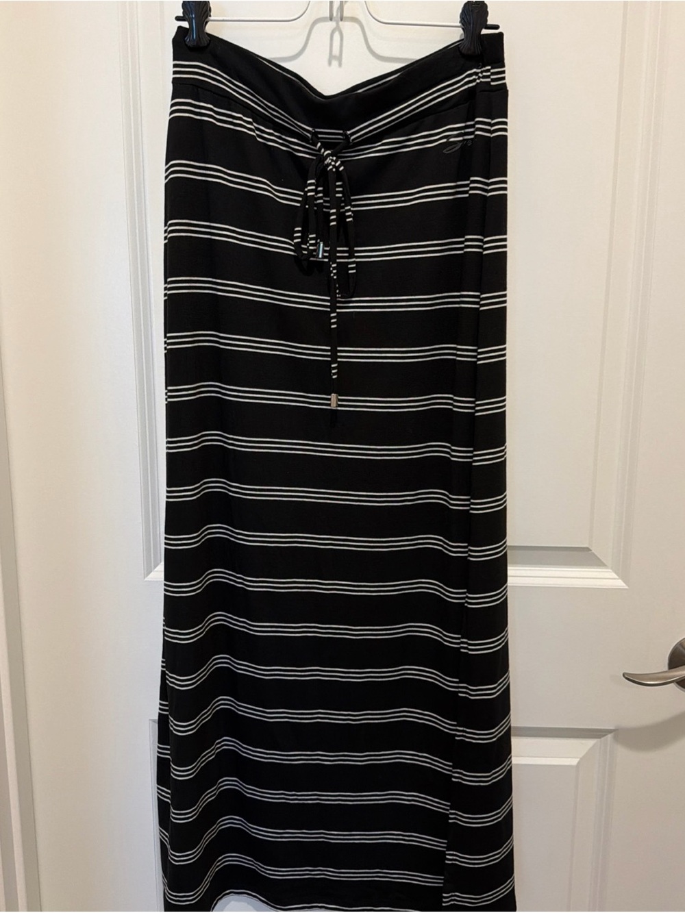 Seven7 Black and White Striped Maxi Skirt with Drawstring